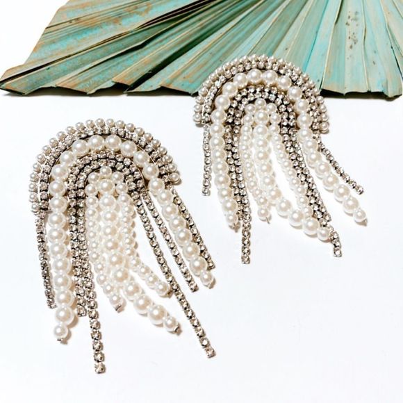 Anthropologie Jewelry - DylanLex Dylan Lex styled Rhinestone & Pearl Waterfall Earrings Pierced Costume